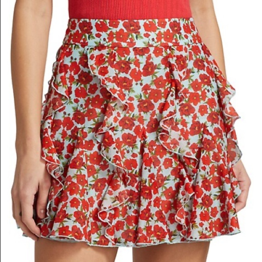 Alice + Olivia Red Floral Mini Skirt